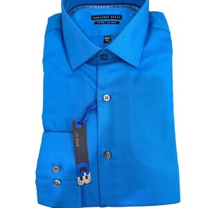 Geoffrey Beene Mens Fitted No Iron Stretch Dress Shirt Blue Topaz 16.5 32/33 NWT